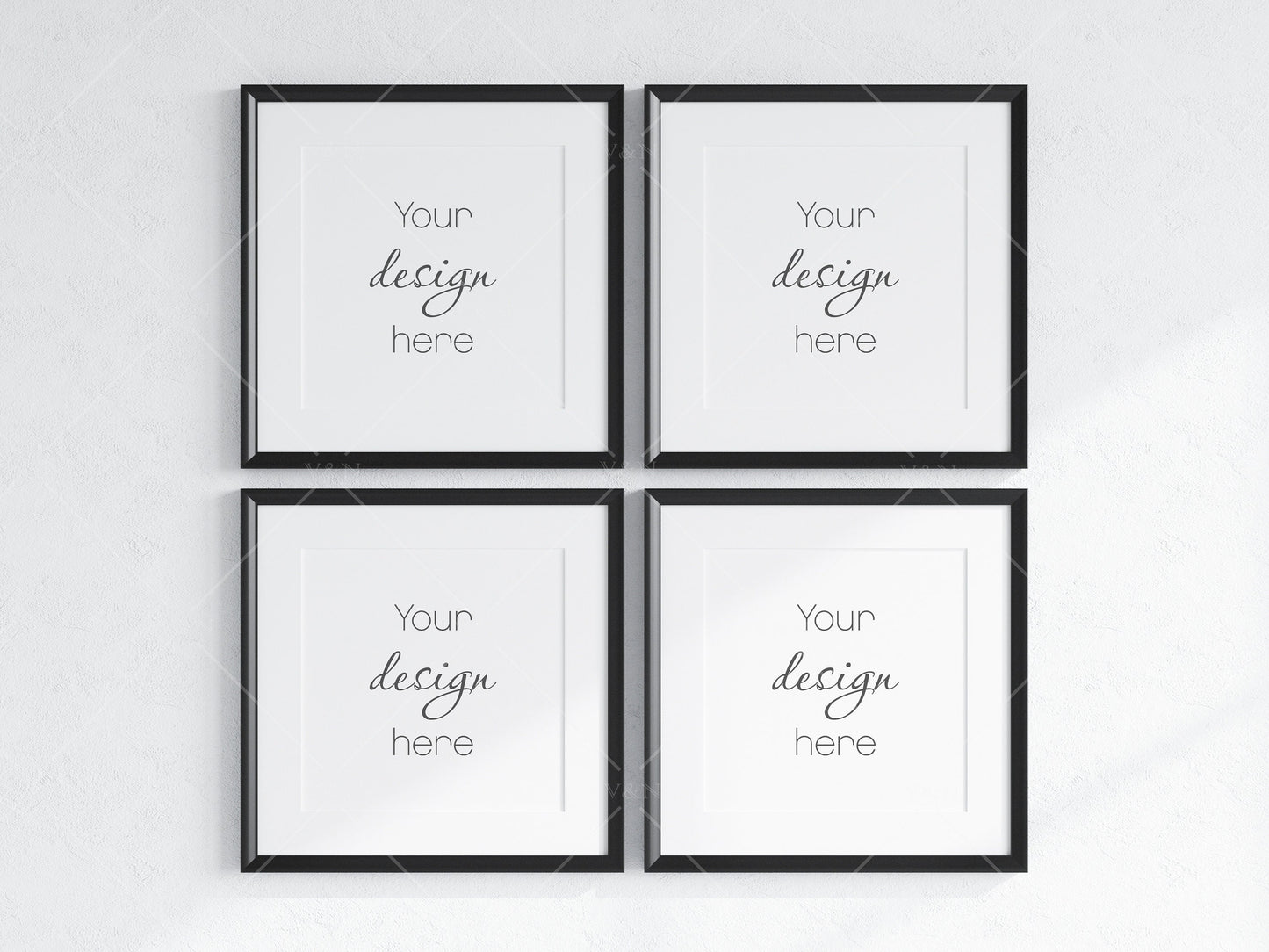 Minimalist Frames Mockup, 4 Square Black Frames Mockup, Poster Mockup, Four Square Frames Mockup, 4 Frame Mockup for Print, JPG PNG PSD