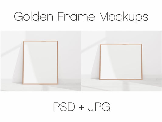 Minimalist Frame Mockup, Horizontal and Vertical Golden Frame Mockup, Landscape Mockup, Portrait Golden Frame Mockup, Frame Mockup for Print