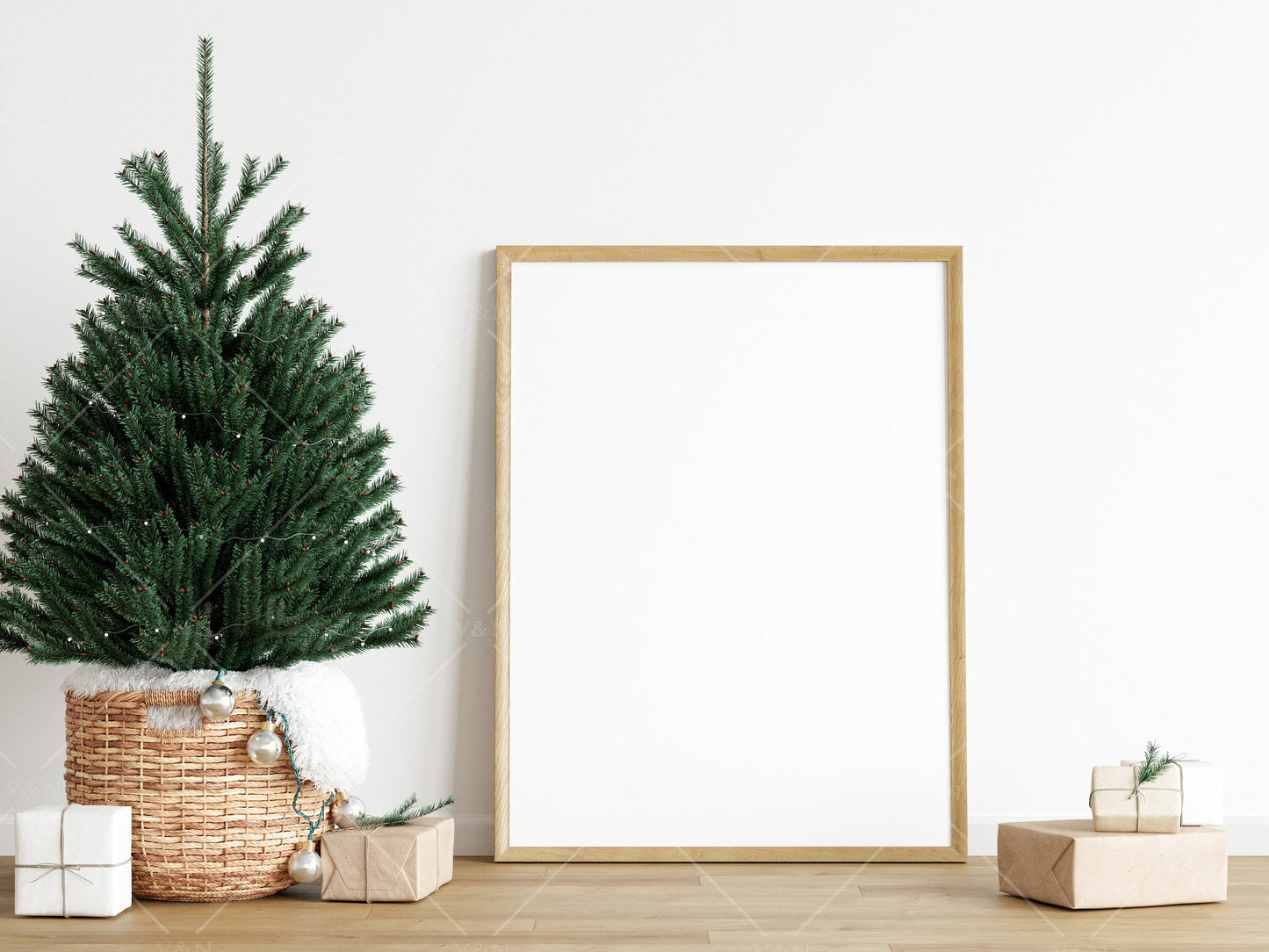 Christmas Frame Mockup 3:4 ratio, Minimalist Frame Mockup, Vertical Wooden Frame Mockup, Portrait Frame Mockup Christmas, PSD JPG PNG