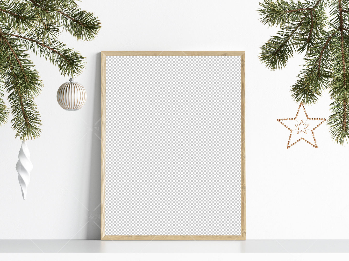 Christmas Frame Mockup 3:4 ratio, Minimalist Frame Mockup, Vertical Wooden Frame Mockup, Portrait Frame Mockup Christmas, PSD JPG PNG