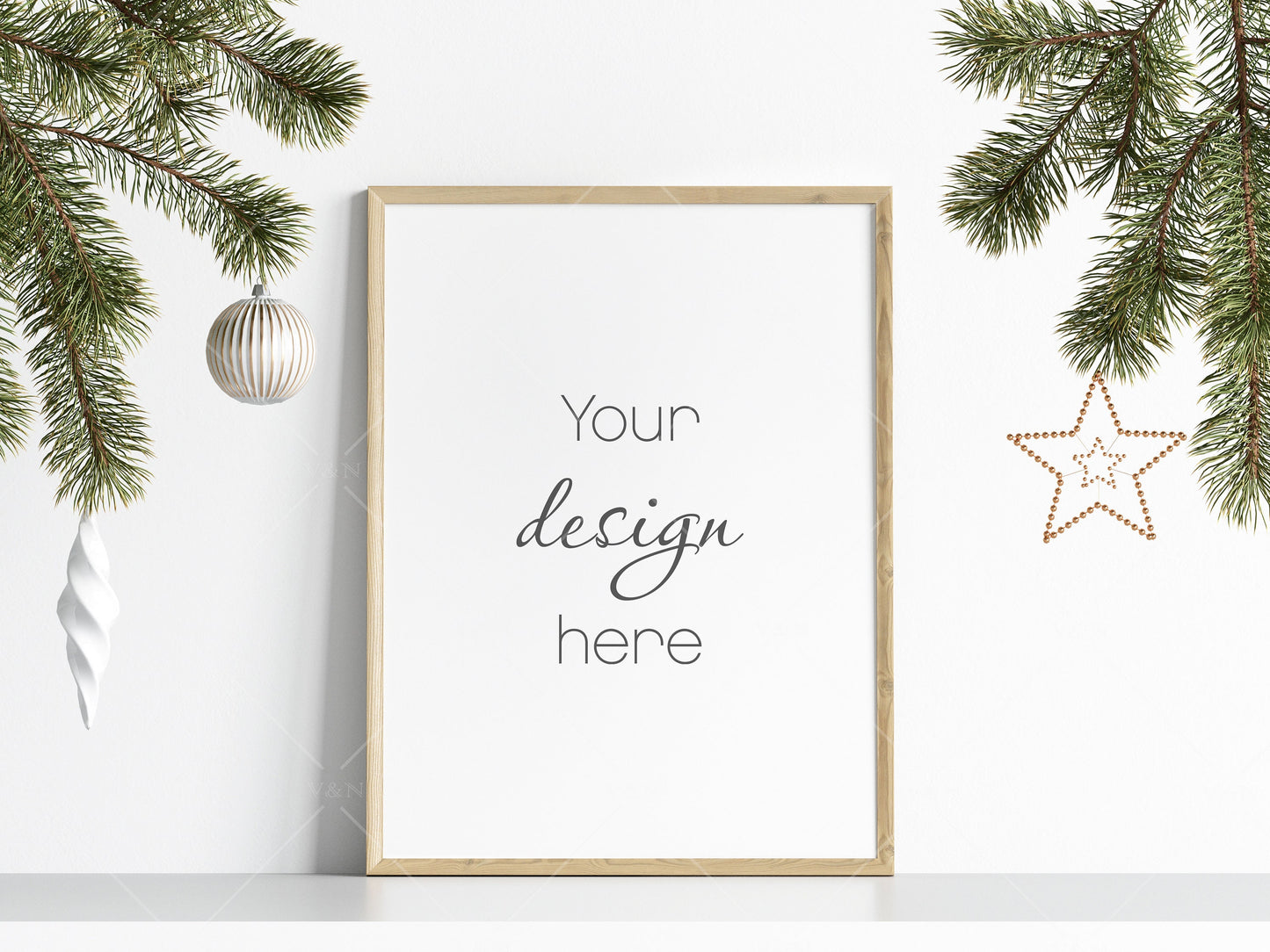 Christmas Frame Mockup 3:4 ratio, Minimalist Frame Mockup, Vertical Wooden Frame Mockup, Portrait Frame Mockup Christmas, PSD JPG PNG