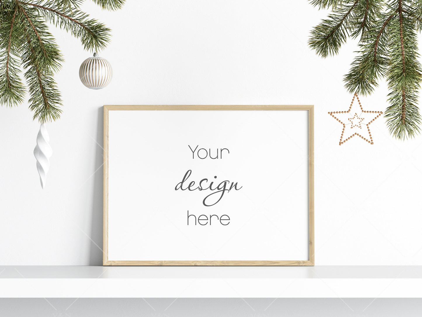 Christmas Frame Mockup 3:4 ratio, Minimalist Frame Mockup, Horizontal Wooden Frame Mockup, Landscape Frame Mockup Christmas, PSD JPG PNG