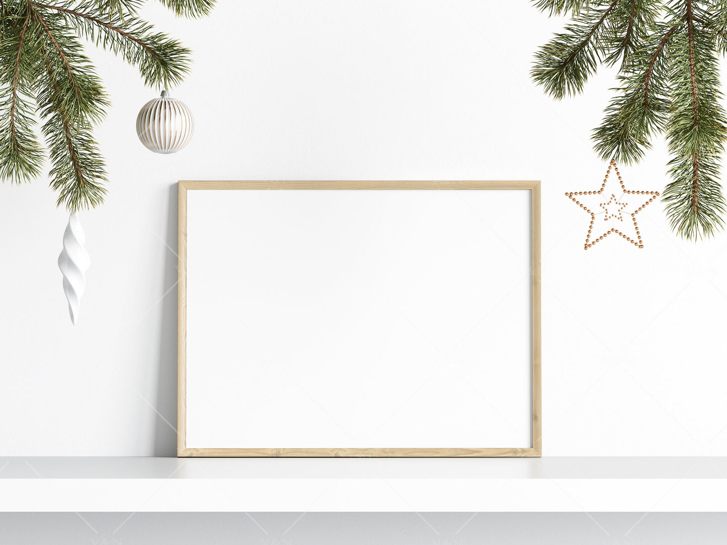 Christmas Frame Mockup 3:4 ratio, Minimalist Frame Mockup, Horizontal Wooden Frame Mockup, Landscape Frame Mockup Christmas, PSD JPG PNG