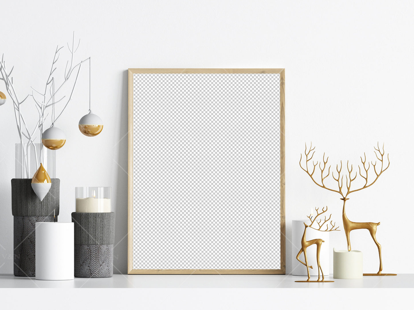 Christmas Frame Mockup 3:4 ratio, Minimalist Frame Mockup, Vertical Wooden Frame Mockup, Portrait Frame Mockup Christmas, PSD JPG PNG