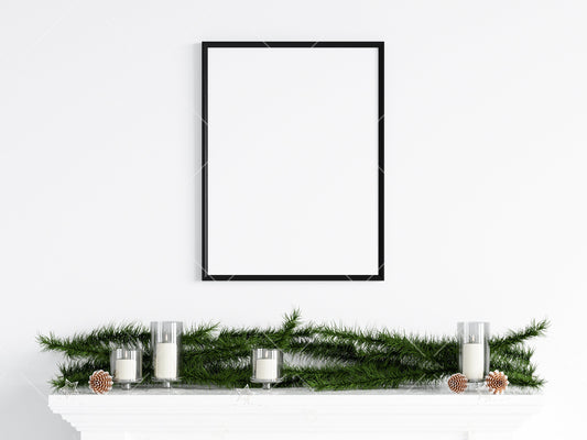 Christmas Frame Mockup 3:4 ratio, Minimalist Frame Mockup, Vertical Black Frame Mockup, Portrait Frame Mockup Christmas, PSD JPG PNG