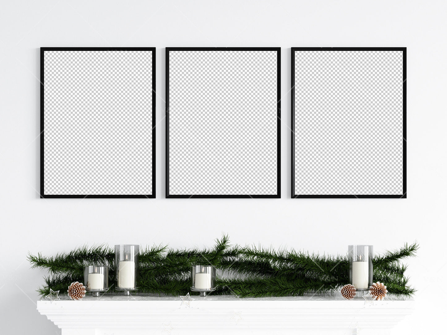 Christmas Frame Mockup 3:4 ratio, Three Minimalist Frame Mockup, Vertical Black Frames Mockup, Portrait Frame Mockup Christmas, PSD JPG PNG