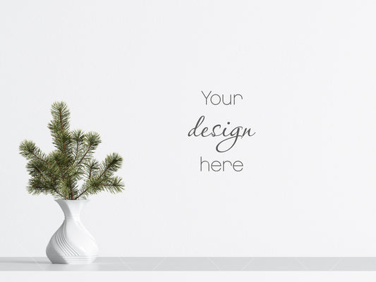 Christmas Blank Wall Mockup, Empty Wall Mockup With Christmas Tree, Modern Interior Wall Mockup, Living Room Wall Mockup, Wall Mockup