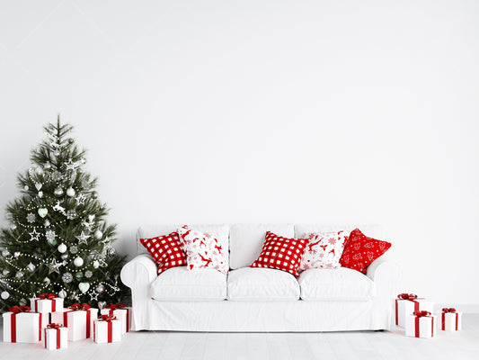 Christmas Interior Mockup, Empty Wall Mockup With Christmas Tree, Modern Interior Wall Mockup, Living Room Wall Mockup, Wall Mockup