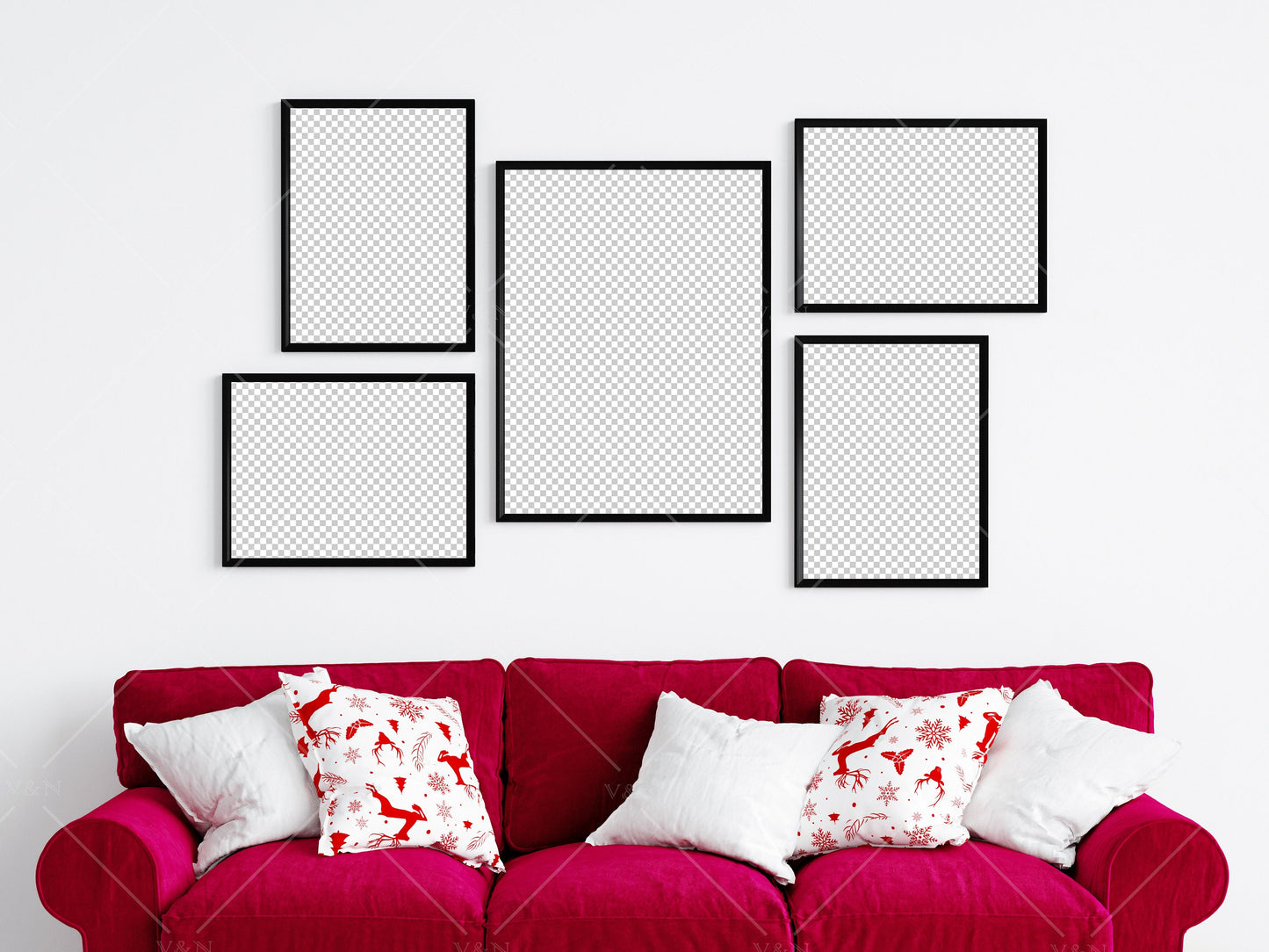 Christmas Gallery Frame Mockup 3:4 ratio, Minimalist Frame Mockup, Black Frames Mockup, Frame Mockup Christmas, PSD JPG PNG