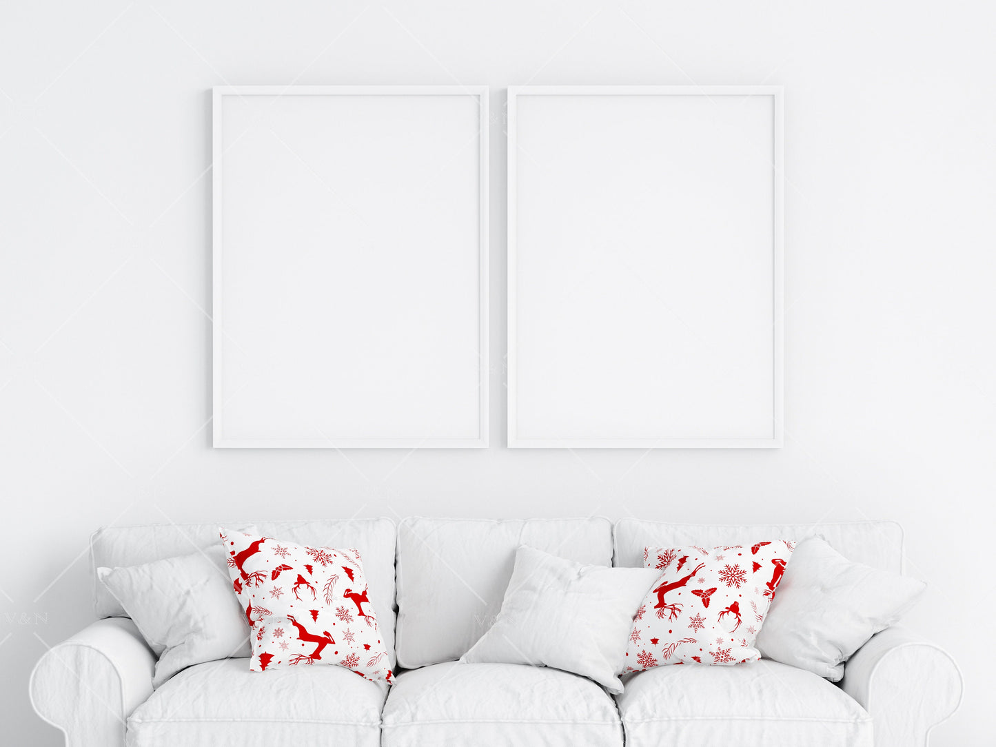 Christmas Frame Mockup 3:4 ratio, Two Minimalist Frame Mockup, Vertical White Frames Mockup, Portrait Frame Mockup Christmas, PSD JPG PNG