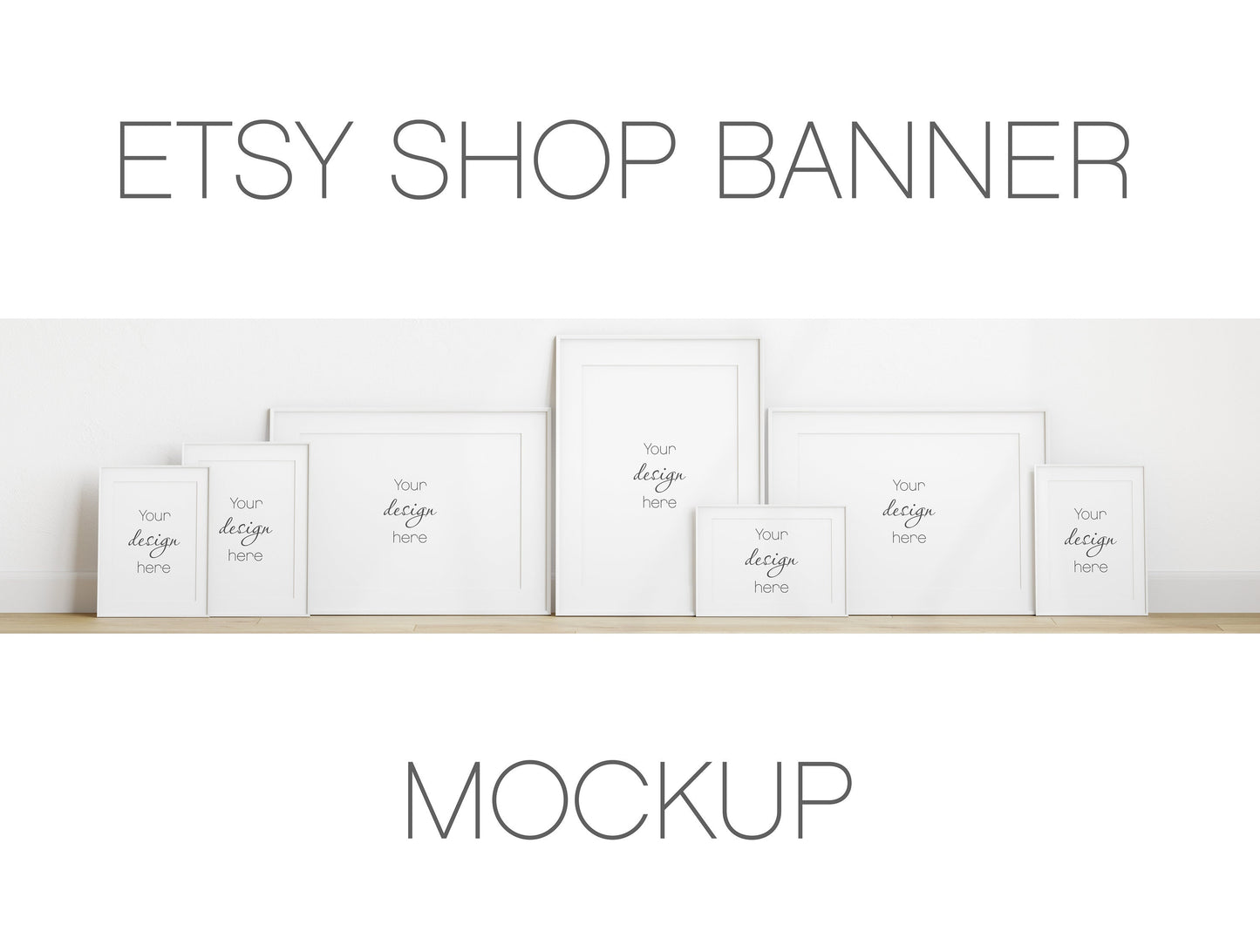 Etsy Shop Banner Mockup, White Portrait Frames Mockup Bundle, Minimalist Frame Mockup, Poster Mockup, Vertical Frame Mockup for Print