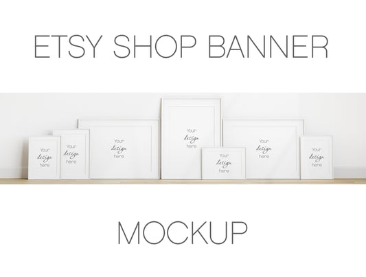 Etsy Shop Banner Mockup, White Portrait Frames Mockup Bundle, Minimalist Frame Mockup, Poster Mockup, Vertical Frame Mockup for Print