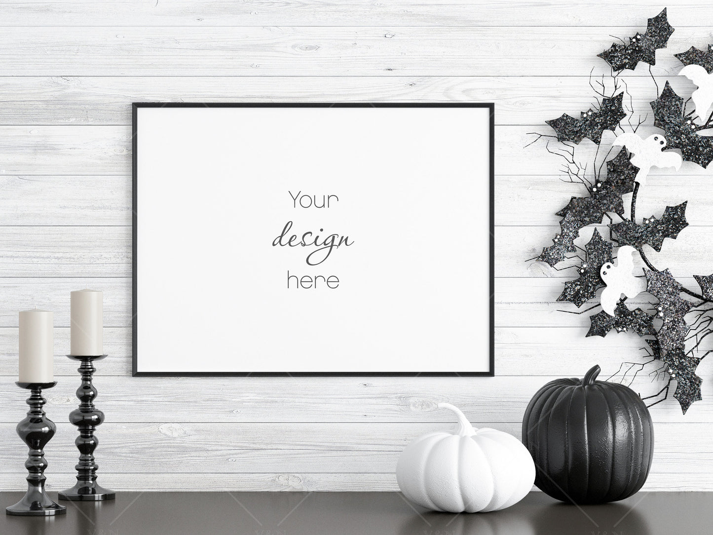 Halloween Frame Mockup 3:4 ratio, Minimalist Frame Mockup, Horizontal Black Frame Mockup, Landscape Frame Mockup Halloween, PSD JPG PNG