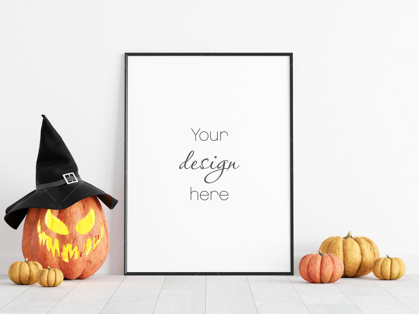 Halloween Poster Frame Mockup 3:4 ratio, Fall Minimalist Frame Mockup, Vertical Black Frame Mockup, Portrait Frame Mockup, PSD JPG PNG