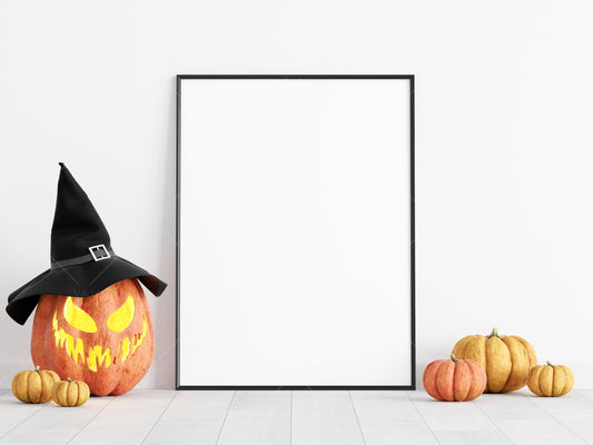 Halloween Poster Frame Mockup 3:4 ratio, Fall Minimalist Frame Mockup, Vertical Black Frame Mockup, Portrait Frame Mockup, PSD JPG PNG