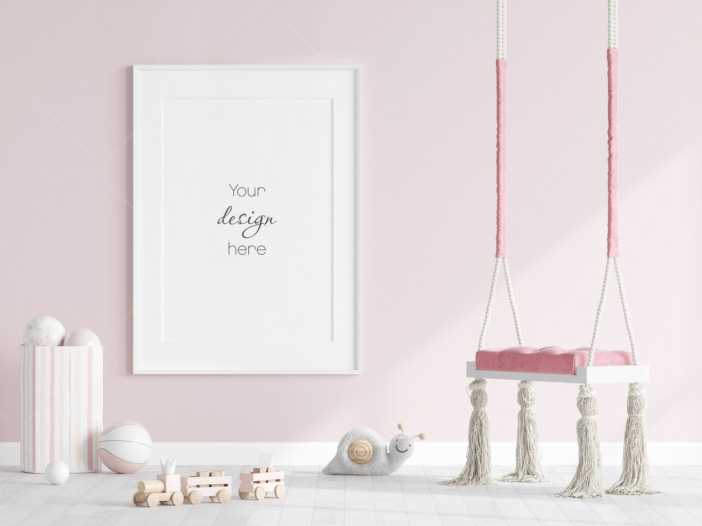 Nursery Frame Mockup, Modern Kid's Room Frame Mockup, Portrait Frame Nursery Interior Wall Mockup, Minimalist Nursery Frame Mockup