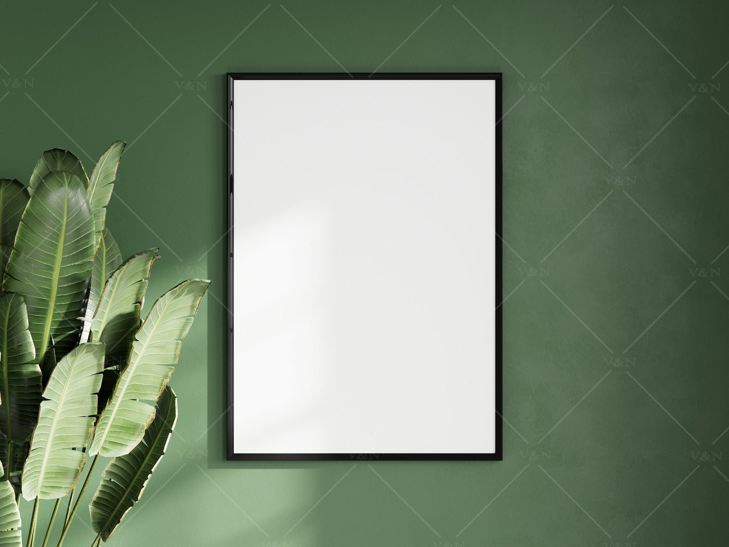 Frame Mockup With Plant, Living Room Frame Mockup, Minimalist Frame Mockup, Vertical Black Frame Mockup A1, PSD JPG PNG