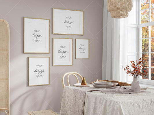 Poster Mockup, Gallery Frame Mockup 3x4, Dinning Room Mockup, Wooden Frames Mockup