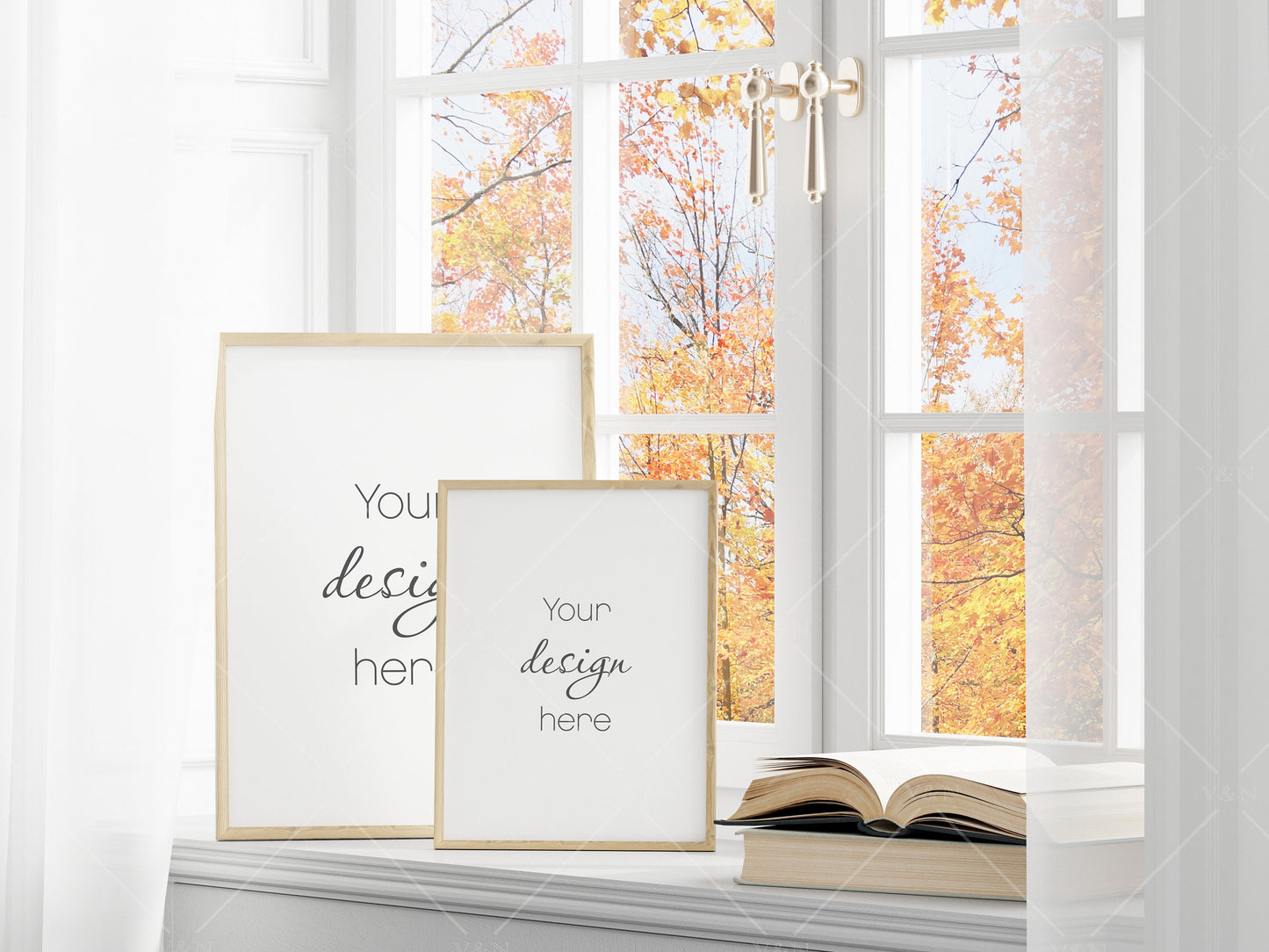 Fall Frame Mockup 3:4 ratio, Fall Minimalist Frame Mockup, Vertical Wooden Frame Mockup, Portrait Frame Mockup Halloween, PSD JPG