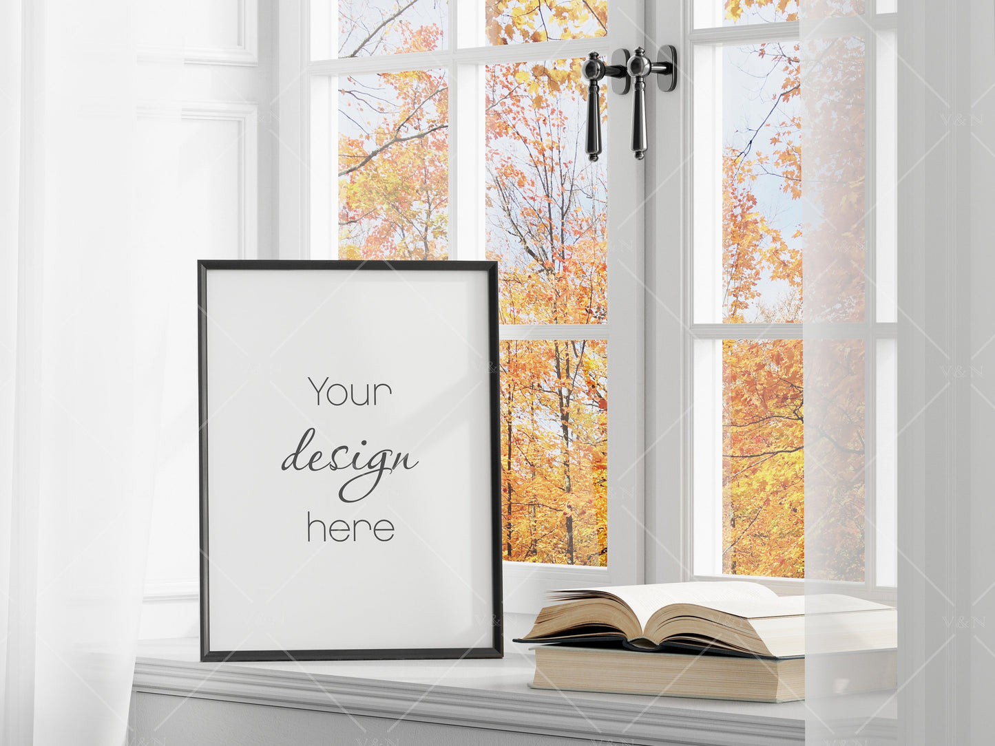 Fall Frame Mockup 3:4 ratio, Fall Minimalist Frame Mockup, Vertical Black Frame Mockup, Portrait Frame Mockup Halloween, PSD JPG