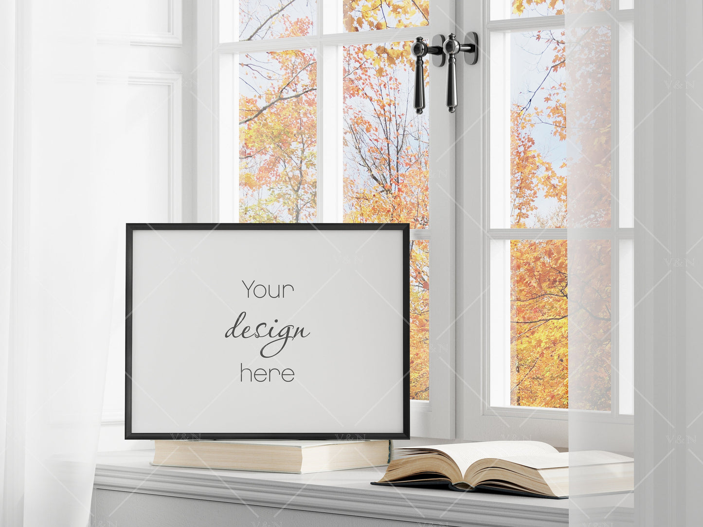 Fall Frame Mockup 3:4 ratio, Fall Minimalist Frame Mockup, Horizontal Black Frame Mockup, Landscape Frame Mockup Halloween, PSD JPG