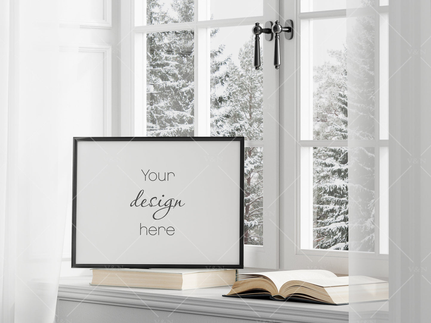 Christmas Frame Mockup 3:4 ratio, Minimalist Frame Mockup, Horizontal Black Frame Mockup, Landscape Frame Mockup, PSD JPG