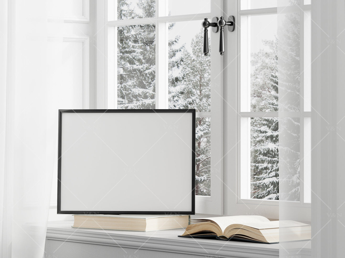 Christmas Frame Mockup 3:4 ratio, Minimalist Frame Mockup, Horizontal Black Frame Mockup, Landscape Frame Mockup, PSD JPG