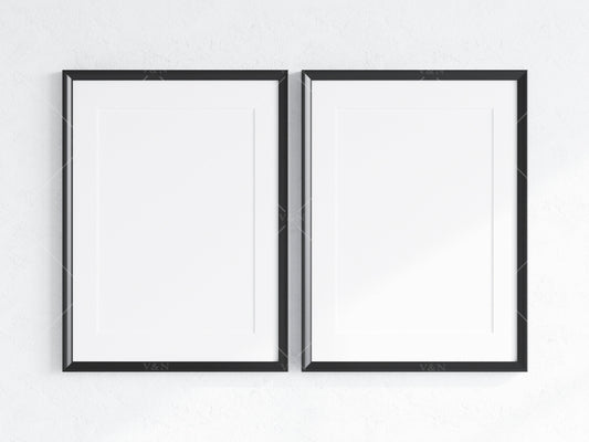 2 Minimalist Frame Mockup, Two Vertical Black Frame Mockup, Poster Mockup, Portrait Frame Mockup, Frame Mockup for Print, JPG PNG PSD