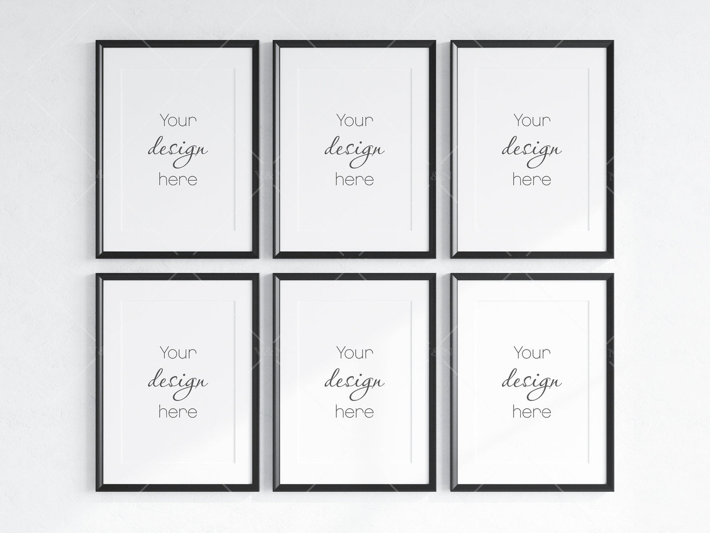 6 Minimalist Frame Mockup, Six Vertical Black Frame Mockup, Poster Mockup, Portrait Frame Mockup, Frame Mockup for Print, JPG PNG PSD