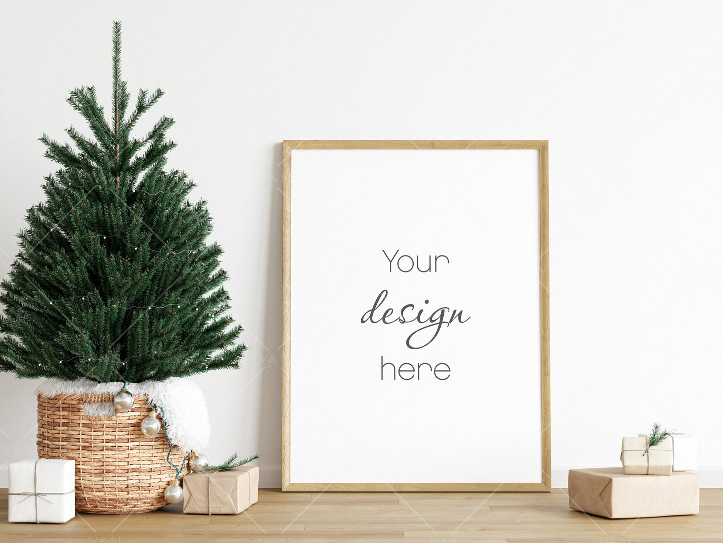 Christmas Frame Mockup 3:4 ratio, Minimalist Frame Mockup, Vertical Wooden Frame Mockup, Portrait Frame Mockup Christmas, PSD JPG PNG