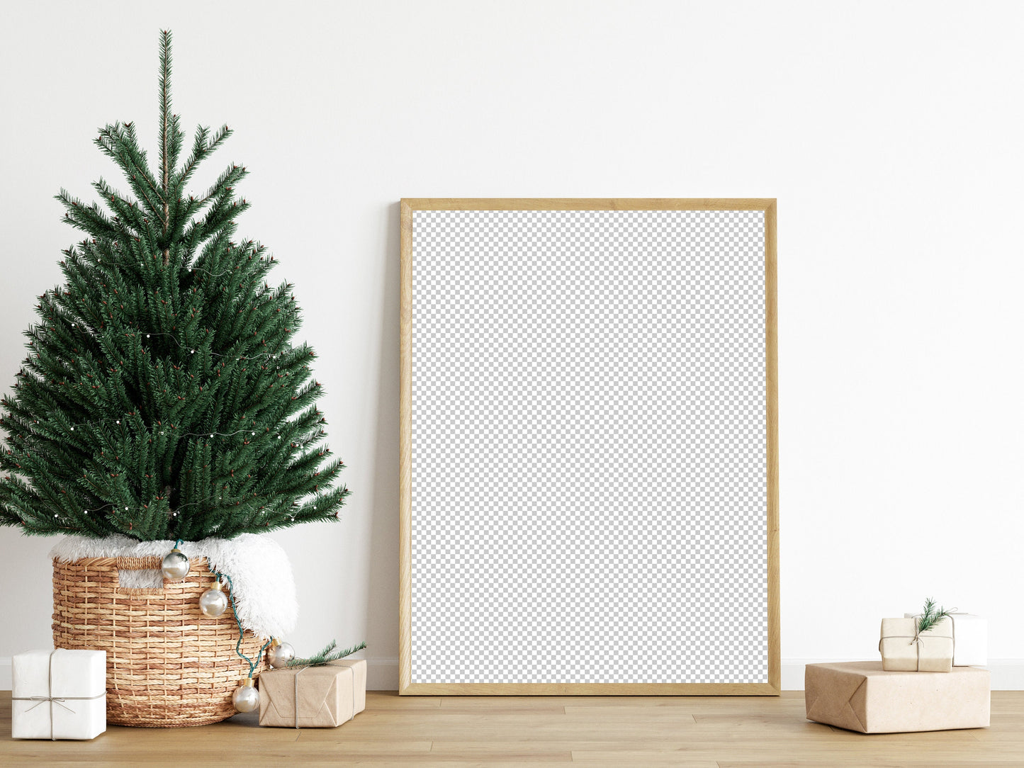 Christmas Frame Mockup 3:4 ratio, Minimalist Frame Mockup, Vertical Wooden Frame Mockup, Portrait Frame Mockup Christmas, PSD JPG PNG