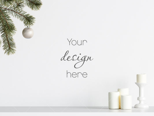 Christmas Blank Wall Mockup, Empty Wall Mockup With Christmas Tree, Modern Interior Wall Mockup, Living Room Wall Mockup, Wall Mockup