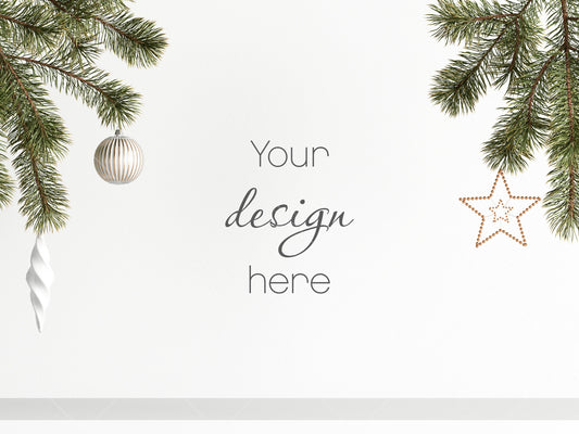 Christmas Blank Wall Mockup, Empty Wall Mockup With Christmas Tree, Modern Interior Wall Mockup, Living Room Wall Mockup, Wall Mockup