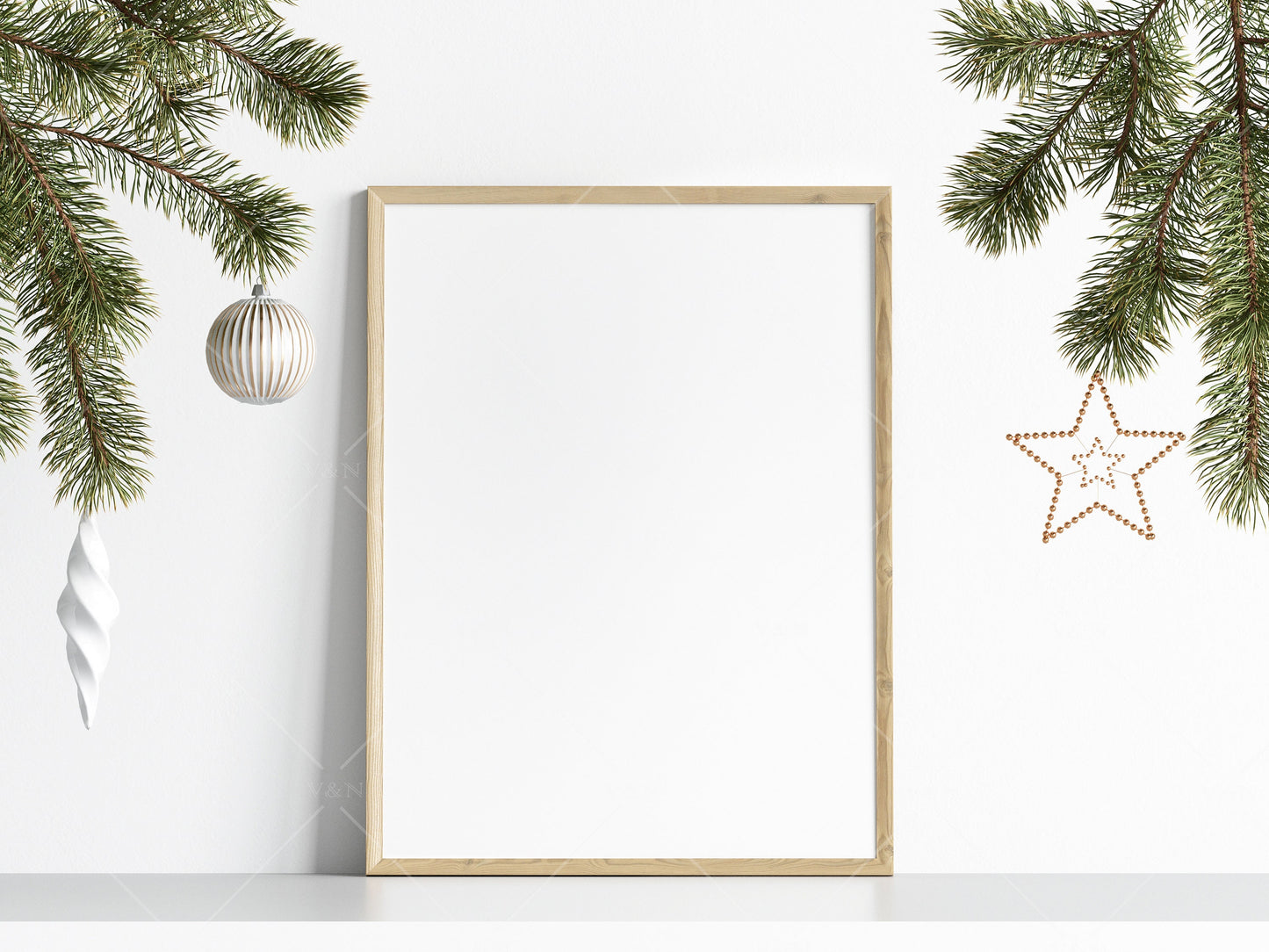 Christmas Frame Mockup 3:4 ratio, Minimalist Frame Mockup, Vertical Wooden Frame Mockup, Portrait Frame Mockup Christmas, PSD JPG PNG