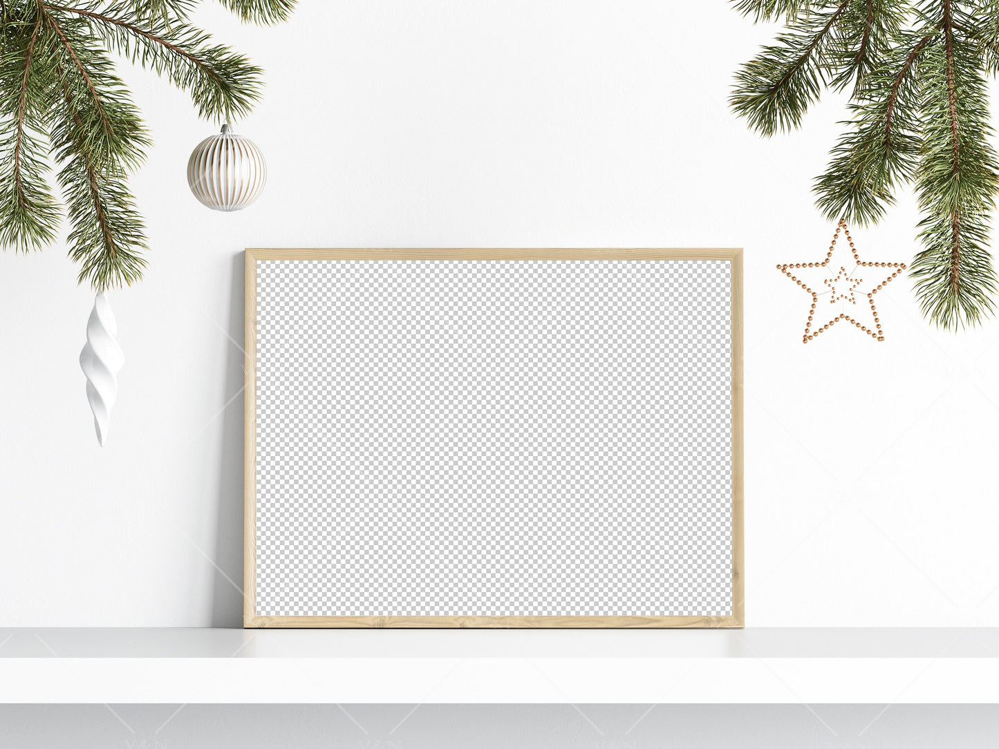 Christmas Frame Mockup 3:4 ratio, Minimalist Frame Mockup, Horizontal Wooden Frame Mockup, Landscape Frame Mockup Christmas, PSD JPG PNG