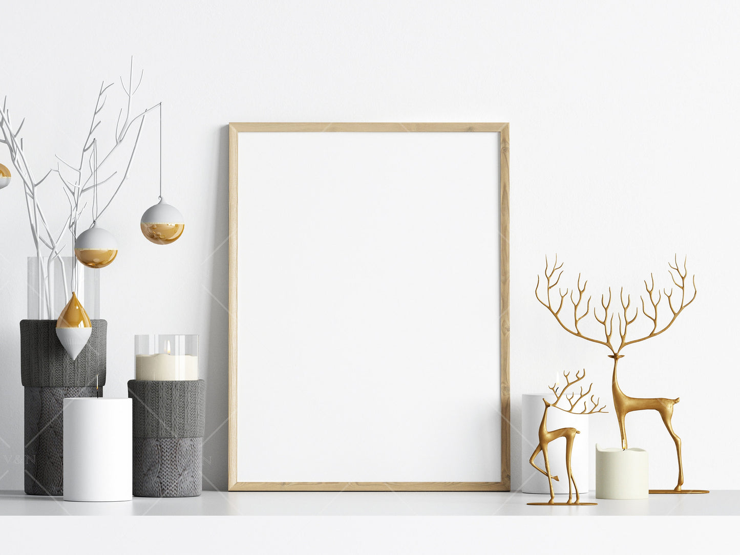 Christmas Frame Mockup 3:4 ratio, Minimalist Frame Mockup, Vertical Wooden Frame Mockup, Portrait Frame Mockup Christmas, PSD JPG PNG