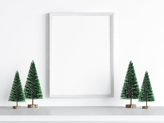 Christmas Frame Mockup 3:4 ratio, Minimalist Frame Mockup, Vertical White Frame Mockup, Portrait Frame Mockup Christmas, PSD JPG PNG