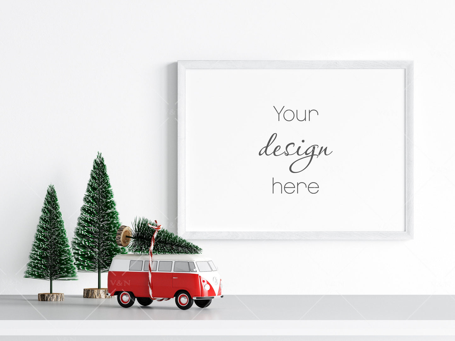 Christmas Frame Mockup 4:3 ratio, Minimalist Frame Mockup, Horizontal Wooden Frame Mockup, Landscape Frame Mockup Christmas, PSD JPG PNG