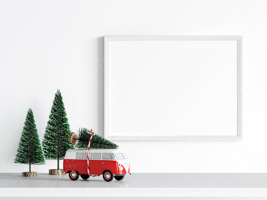 Christmas Frame Mockup 4:3 ratio, Minimalist Frame Mockup, Horizontal Wooden Frame Mockup, Landscape Frame Mockup Christmas, PSD JPG PNG