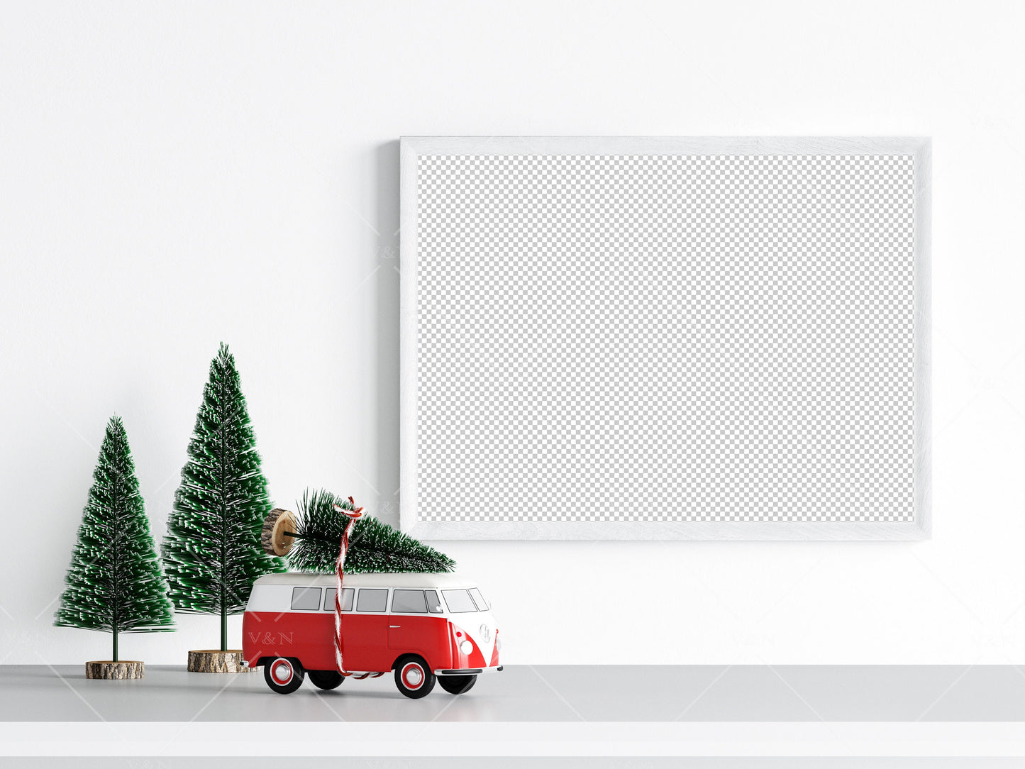 Christmas Frame Mockup 4:3 ratio, Minimalist Frame Mockup, Horizontal Wooden Frame Mockup, Landscape Frame Mockup Christmas, PSD JPG PNG