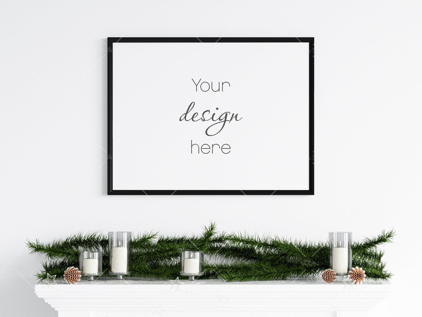 Christmas Frame Mockup 4:3 ratio, Minimalist Frame Mockup, Horizontal Black Frame Mockup, Landscape Frame Mockup Christmas, PSD JPG PNG