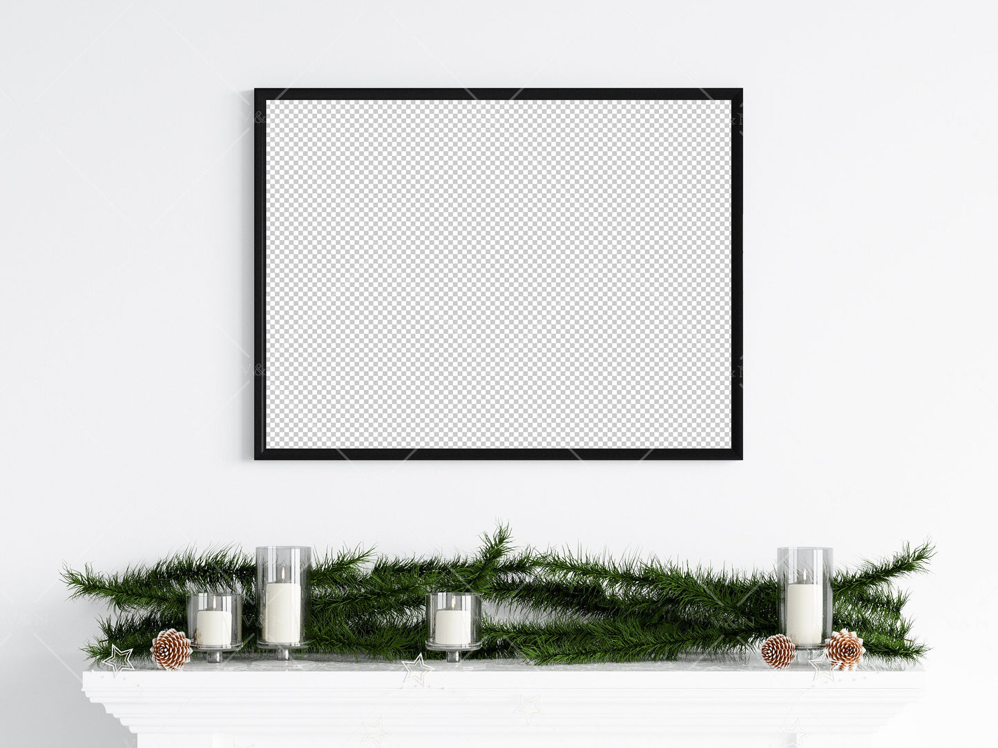 Christmas Frame Mockup 4:3 ratio, Minimalist Frame Mockup, Horizontal Black Frame Mockup, Landscape Frame Mockup Christmas, PSD JPG PNG