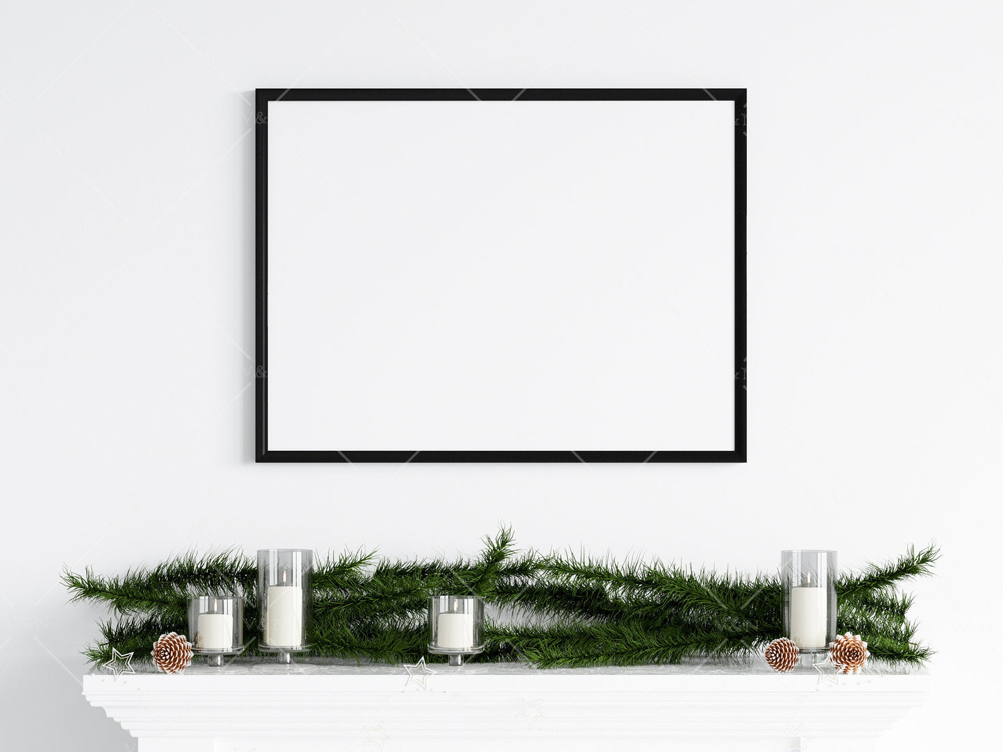 Christmas Frame Mockup 4:3 ratio, Minimalist Frame Mockup, Horizontal Black Frame Mockup, Landscape Frame Mockup Christmas, PSD JPG PNG