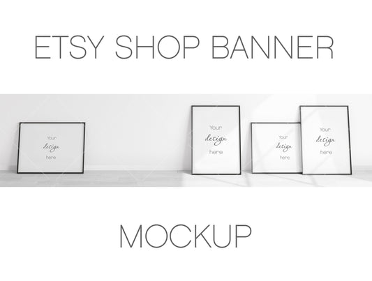 Etsy Shop Banner Mockup With Black Frames A1, Minimalist Frame Mockup, Poster Mockup, Frame Mockup for Print, Frame Mockup for Art