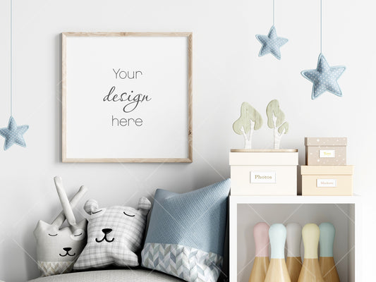 Kids Room Frame Mockup, Frames Nursery Interior Wall Mockup, Minimalist Nursery Frame Mockup