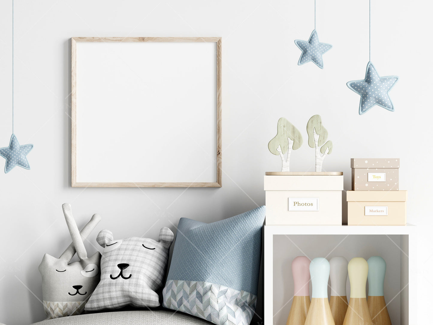 Kids Room Frame Mockup, Frames Nursery Interior Wall Mockup, Minimalist Nursery Frame Mockup