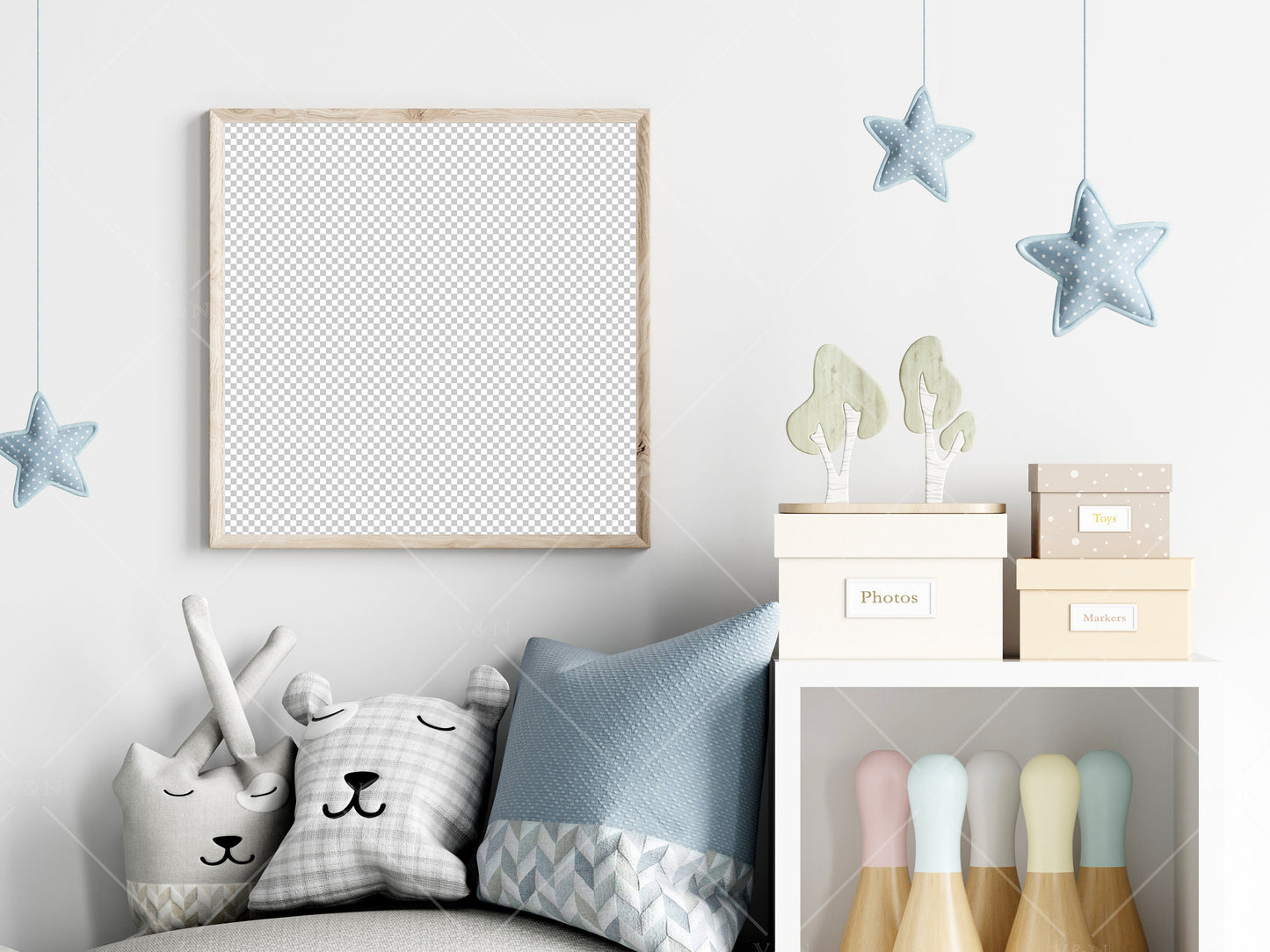 Kids Room Frame Mockup, Frames Nursery Interior Wall Mockup, Minimalist Nursery Frame Mockup