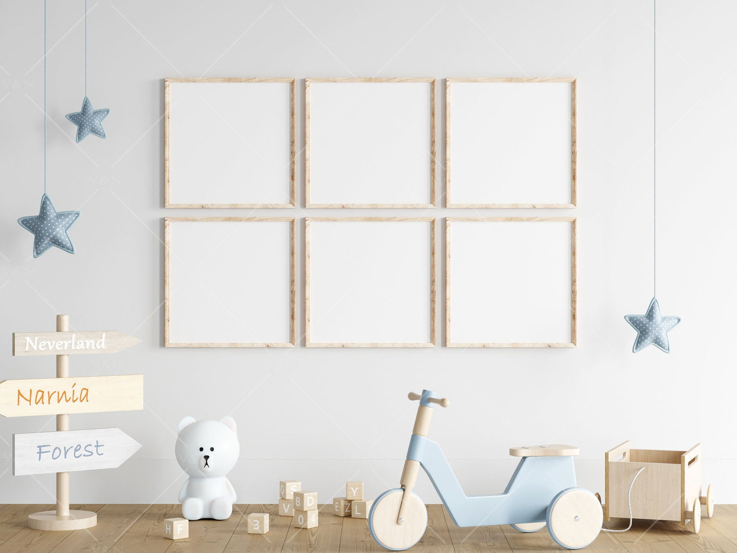 Frame Mockup Nursery, Modern Kids Room Frame Mockup, Portrait Frames Nursery Interior Wall Mockup, Minimalist Nursery Frame Mockup