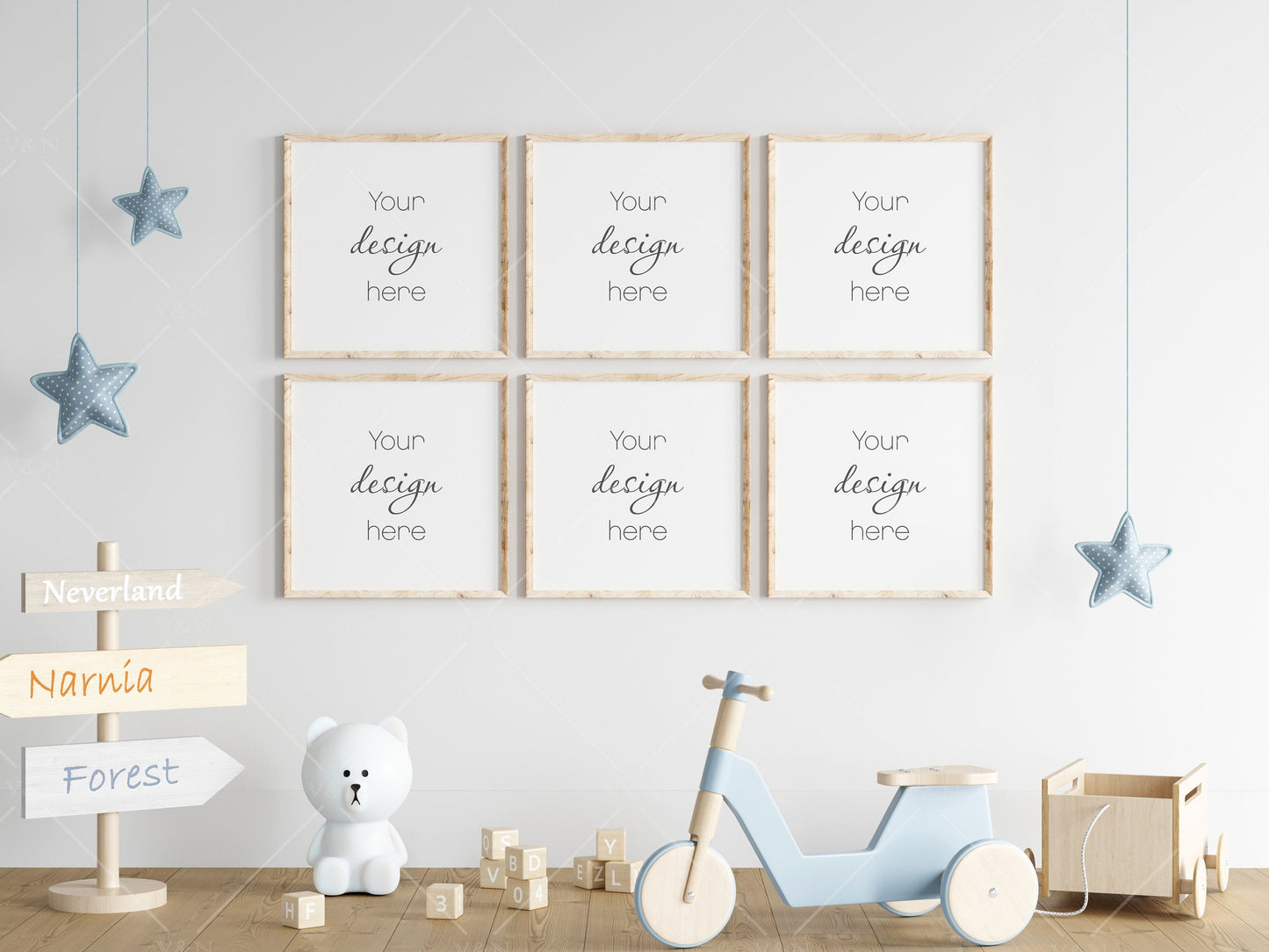 Frame Mockup Nursery, Modern Kids Room Frame Mockup, Portrait Frames Nursery Interior Wall Mockup, Minimalist Nursery Frame Mockup