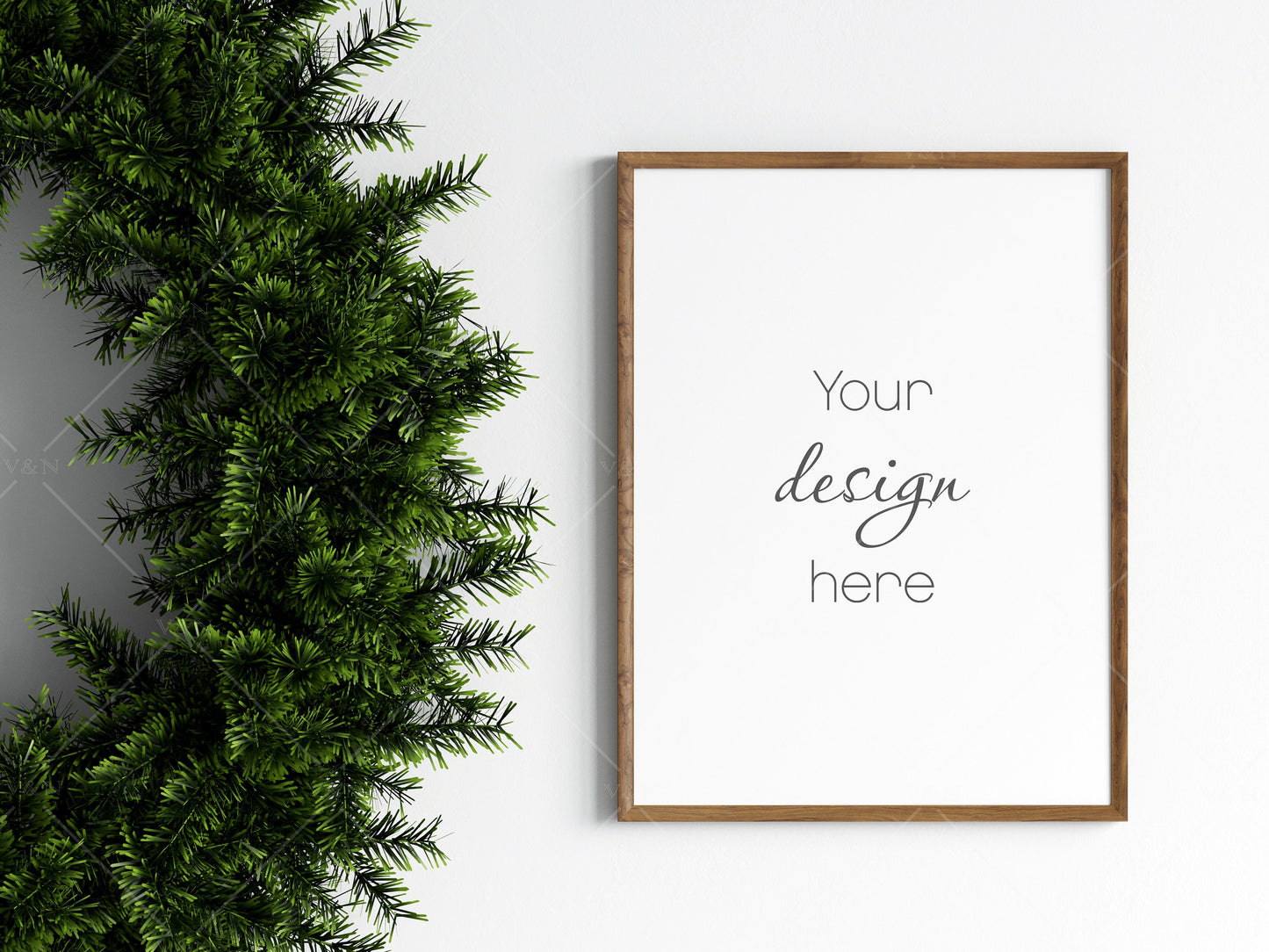 Christmas Frame Mockup 3:4 ratio, Minimalist Frame Mockup, Vertical Wooden Frame Mockup, Portrait Frame Mockup Christmas, PSD JPG PNG